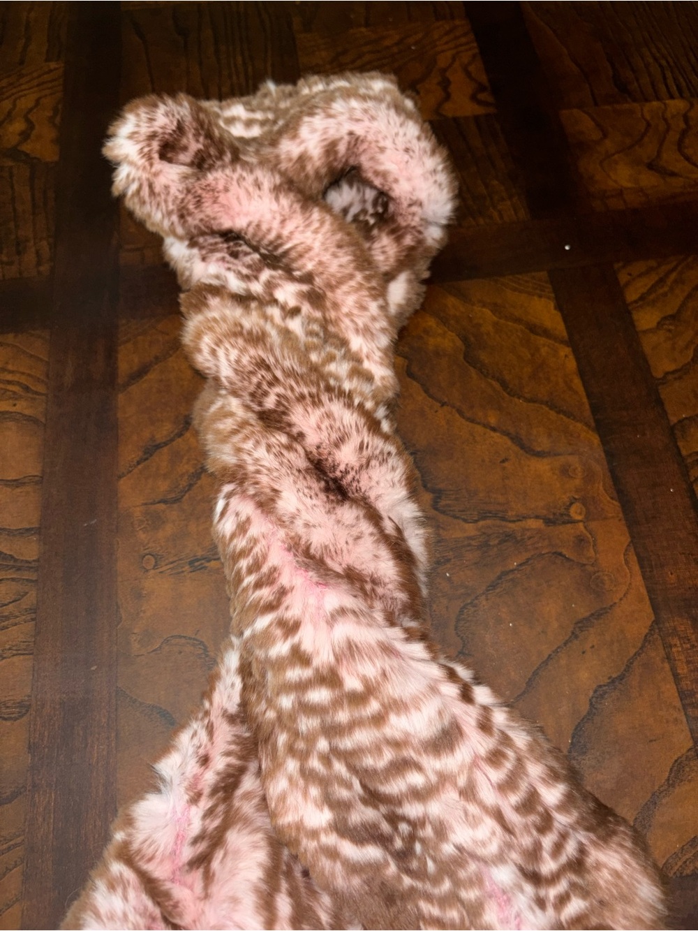 Plush Pink and Brown Rex, rabbit Fur Scarf - Women Accessories